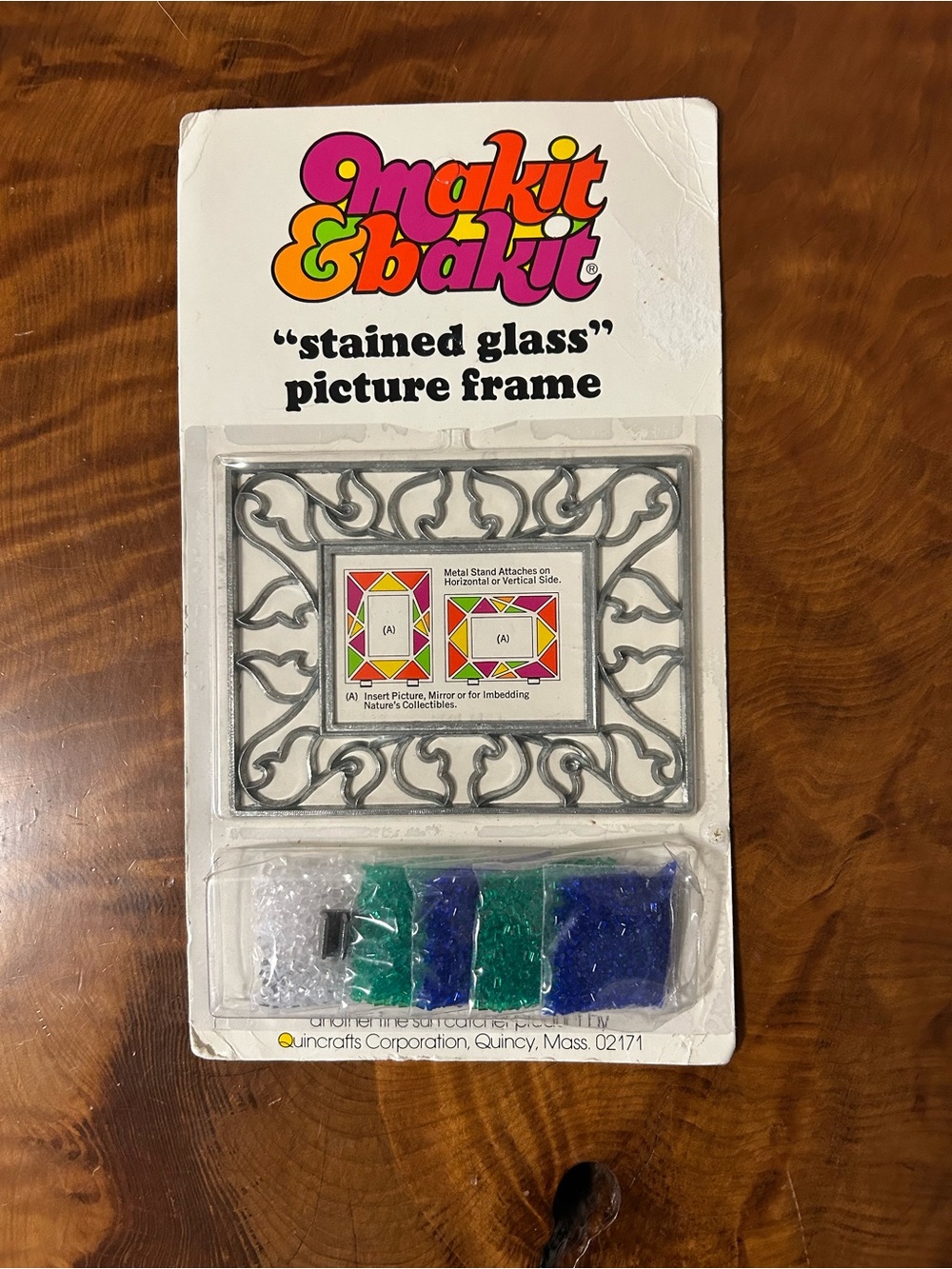 Vintage Makit & Bakit Stained Glass Picture Frame Kit Quincrafts 1975 NOS
